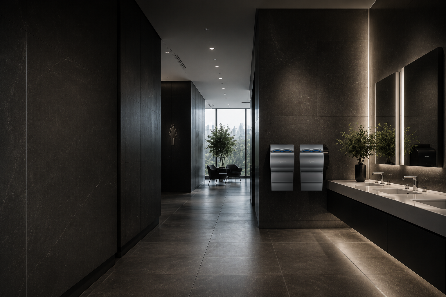 Commercial hand dryer bathroom installation — Category Five Technologies